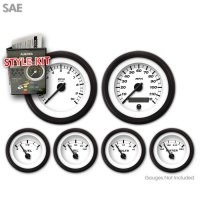 Aurora Instruments 6231 Competition Black Tachometer Gauge with Emblem Red Text, Red Vintage Needles, Chrome Trim Rings, Style Kit Installed 