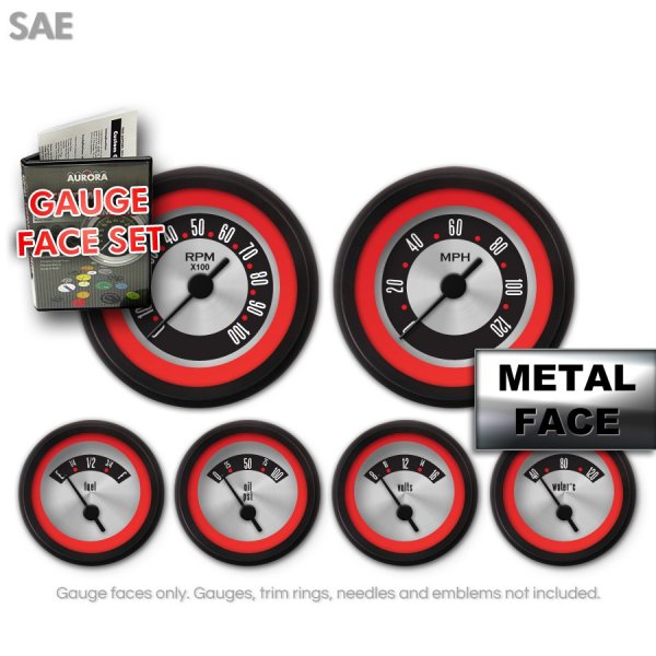 GARFE135 American Retro Rodder Red IV Gauge Face Set Aurora Instruments