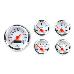 Aurora Instruments 5552 Pulsar Aqua Metric 5-Gauge Set Silver Modern Needles, Chrome Trim Rings, Style Kit Installed Aurora Instruments 5552 Pulsar Aqua Metric 5-Gauge Set Silver Modern Needles, Chrome Trim Rings, Style Kit Installed