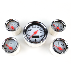 Aurora Instruments 5552 Pulsar Aqua Metric 5-Gauge Set Silver Modern Needles, Chrome Trim Rings, Style Kit Installed Aurora Instruments 5552 Pulsar Aqua Metric 5-Gauge Set Silver Modern Needles, Chrome Trim Rings, Style Kit Installed